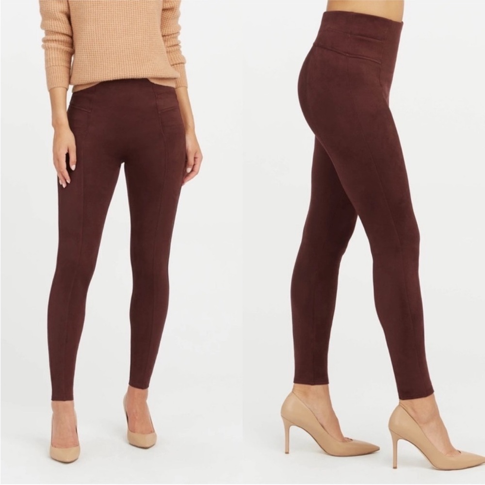 SPANX Faux Suede Leggings in Merlot SZ M EUC